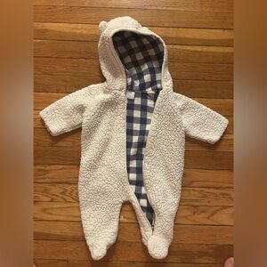 Nordstrom White Sherpa Baby Footie with Plaid Lining